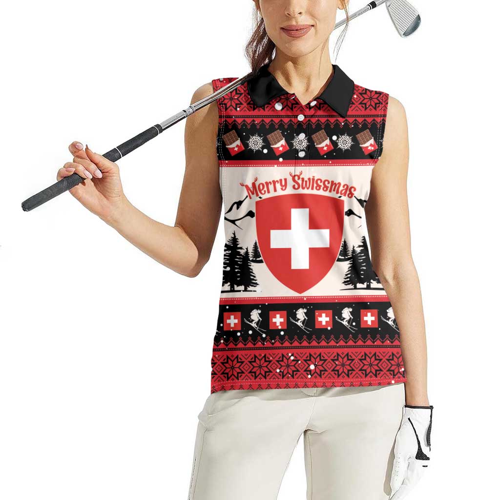Switzerland Christmas Women Sleeveless Polo Shirt Merry Swissmas - Coat Of Arms Style - Wonder Print Shop