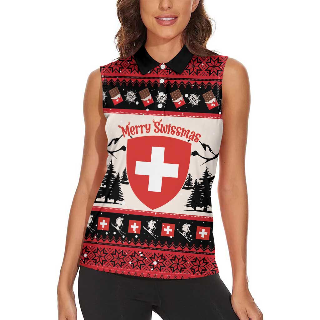 Switzerland Christmas Women Sleeveless Polo Shirt Merry Swissmas - Coat Of Arms Style - Wonder Print Shop