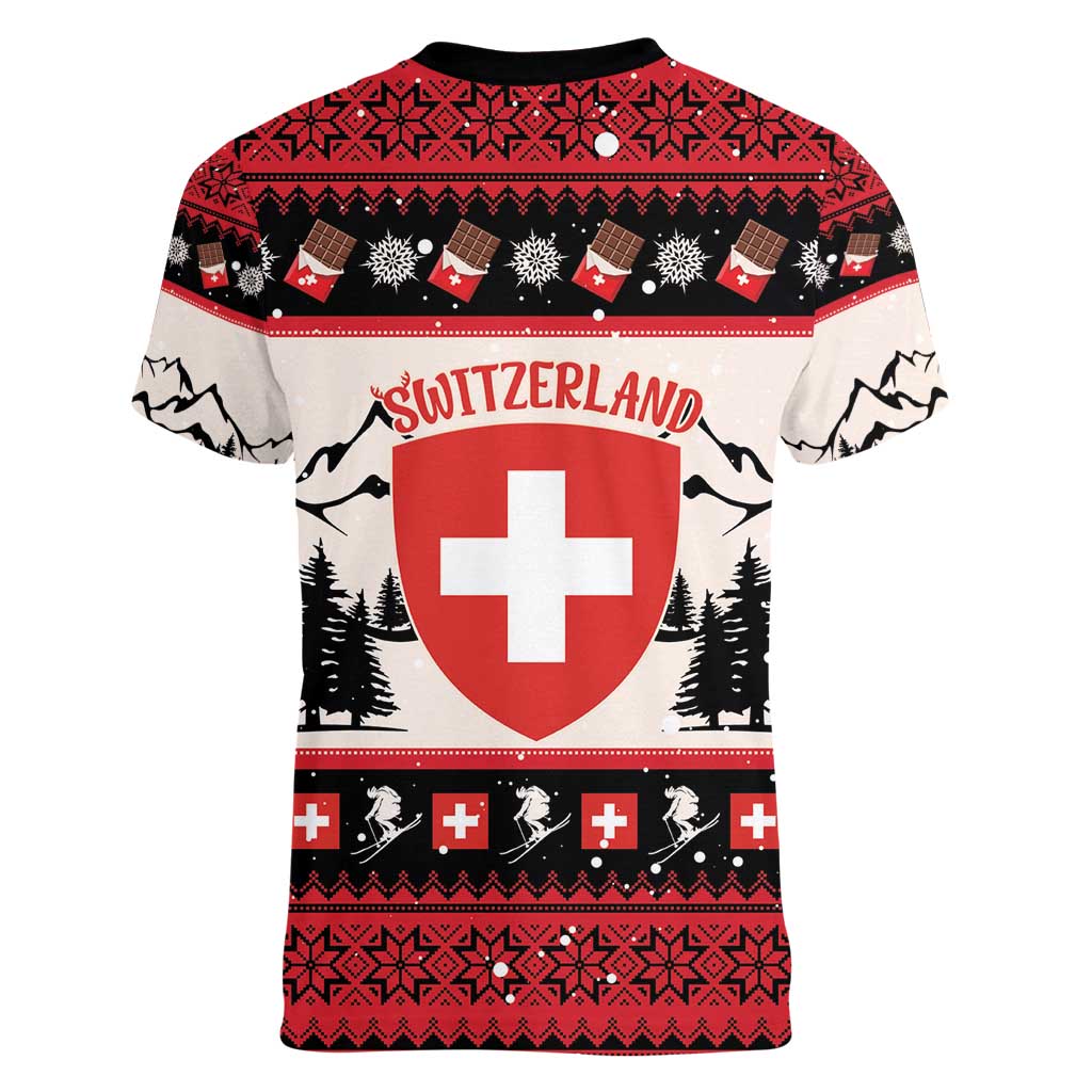 Switzerland Christmas Women V-Neck T-Shirt Merry Swissmas - Coat Of Arms Style - Wonder Print Shop