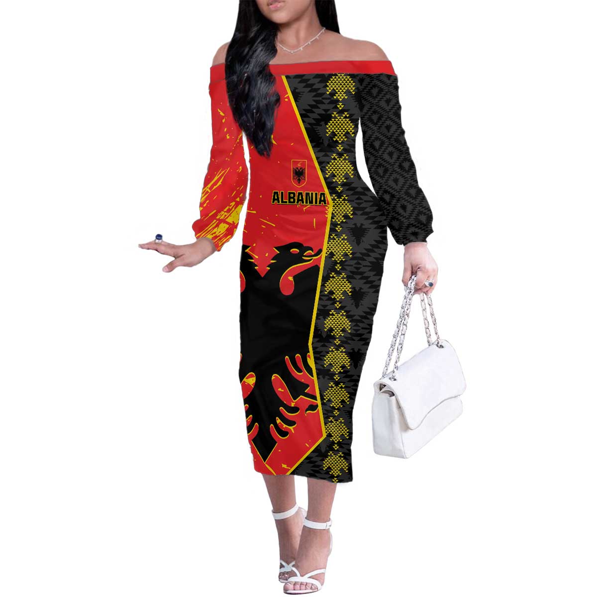 Albania Independence Day Family Matching Off The Shoulder Long Sleeve Dress and Hawaiian Shirt Albanian Proud - Flag Color - Wonder Print Shop