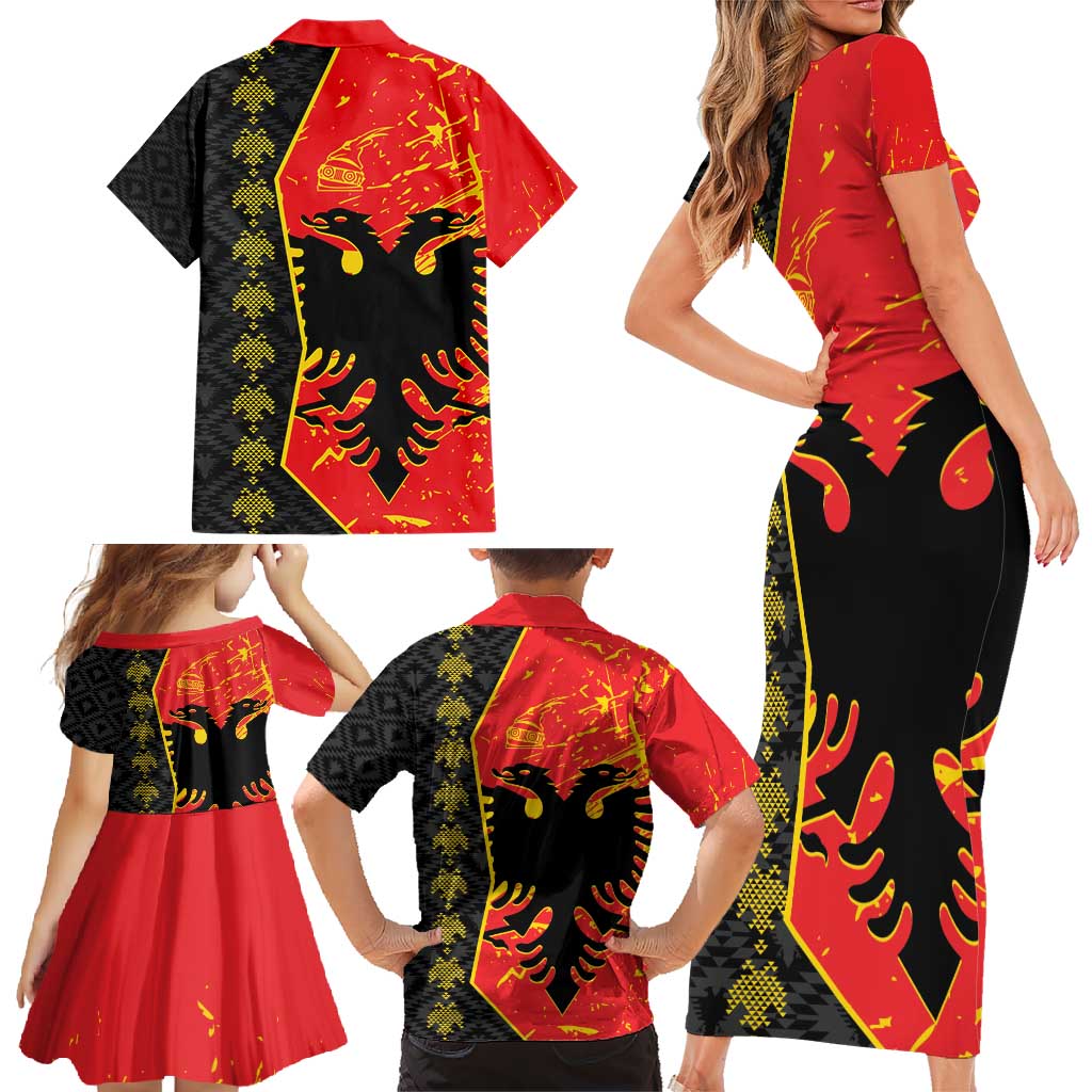 Albania Independence Day Family Matching Short Sleeve Bodycon Dress and Hawaiian Shirt Albanian Proud - Flag Color - Wonder Print Shop