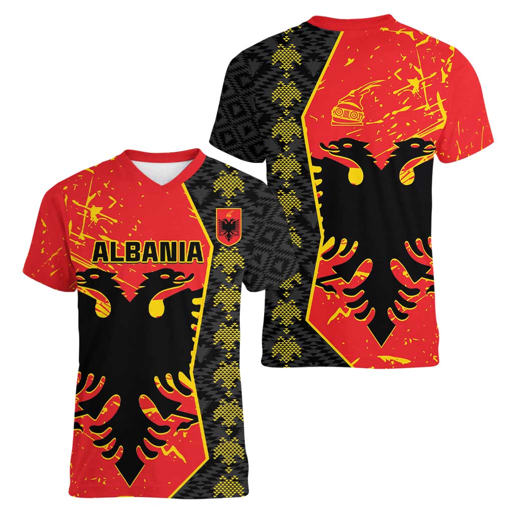 Albania Independence Day Women V-Neck T-Shirt Albanian Proud - Flag Color - Wonder Print Shop