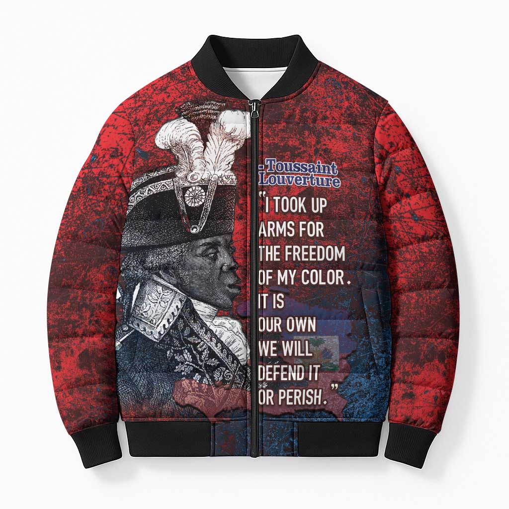 Personalized Toussaint Louverture Afro Haiti Bomber Puffer Jacket Haitian Father Grunge Style - Wonder Print Shop