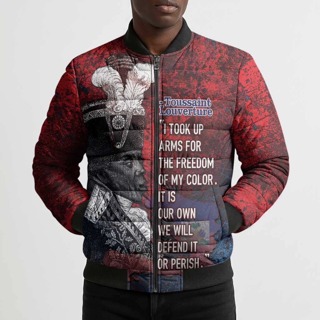 Personalized Toussaint Louverture Afro Haiti Bomber Puffer Jacket Haitian Father Grunge Style - Wonder Print Shop