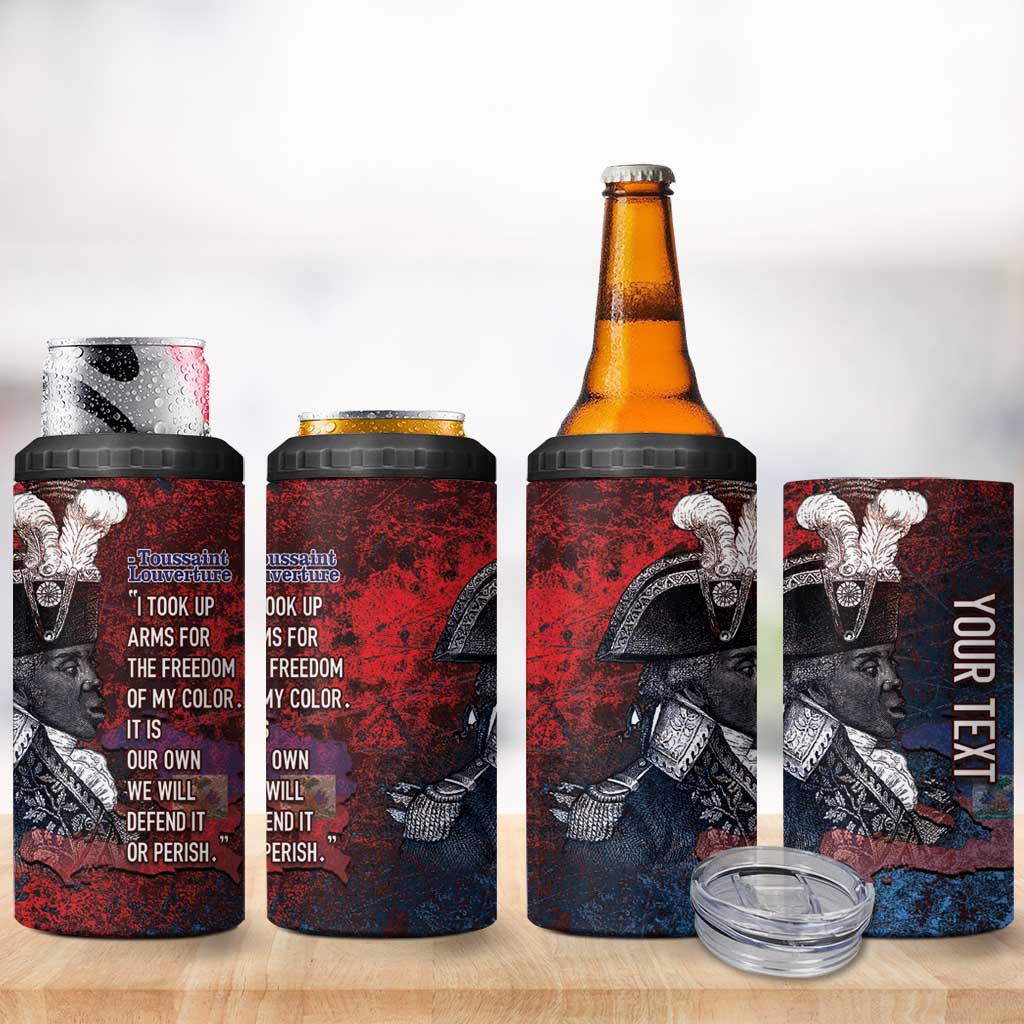 Personalized Toussaint Louverture Afro Haiti 4 in 1 Can Cooler Tumbler Haitian Father Grunge Style - Wonder Print Shop