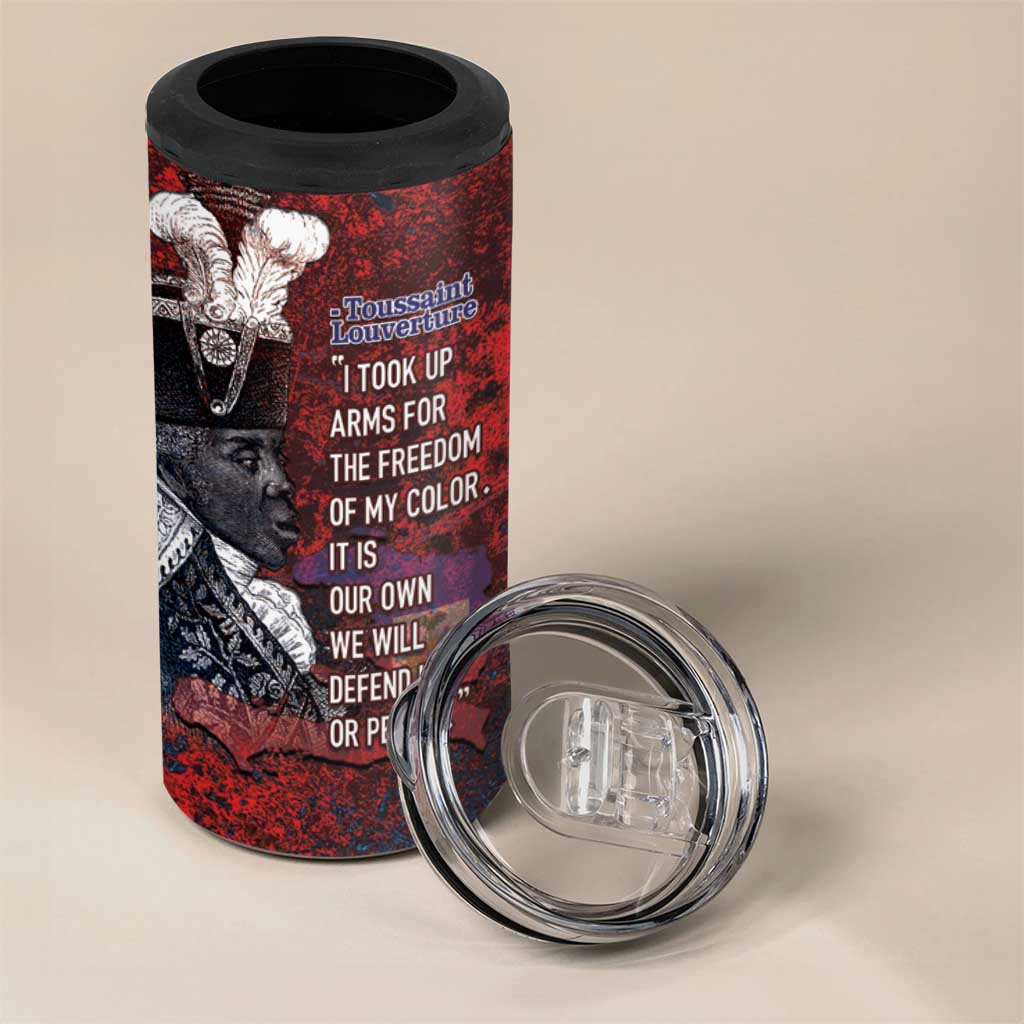 Personalized Toussaint Louverture Afro Haiti 4 in 1 Can Cooler Tumbler Haitian Father Grunge Style - Wonder Print Shop