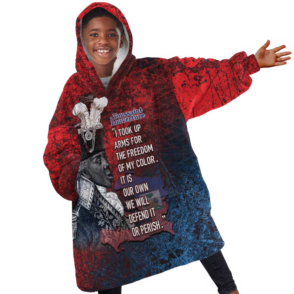 Personalized Toussaint Louverture Afro Haiti Kid Wearable Blanket Hoodie Haitian Father Grunge Style - Wonder Print Shop