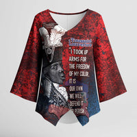 Personalized Toussaint Louverture Afro Haiti Kimono Sleeve Blouse Haitian Father Grunge Style - Wonder Print Shop