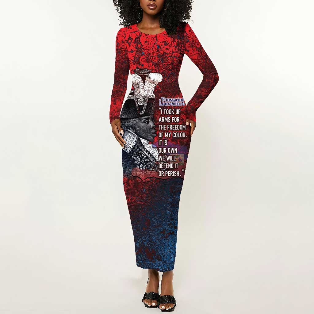 Personalized Toussaint Louverture Afro Haiti Long Sleeve Bodycon Dress Haitian Father Grunge Style - Wonder Print Shop