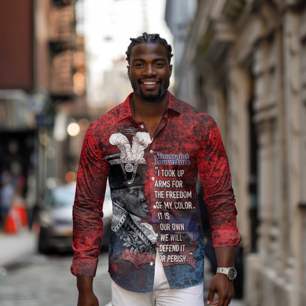 Personalized Toussaint Louverture Afro Haiti Long Sleeve Button Shirt Haitian Father Grunge Style - Wonder Print Shop
