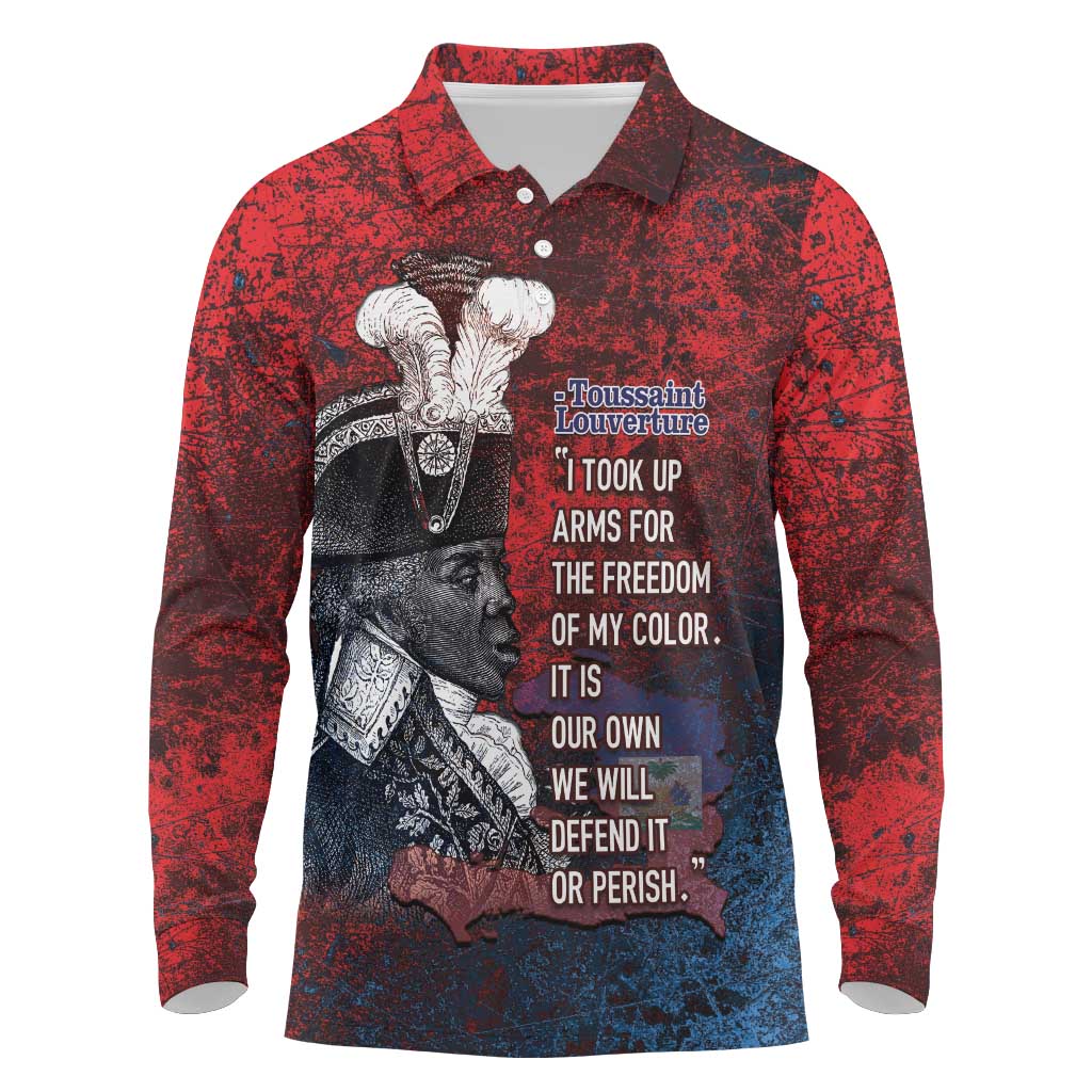 Personalized Toussaint Louverture Afro Haiti Long Sleeve Polo Shirt Haitian Father Grunge Style - Wonder Print Shop