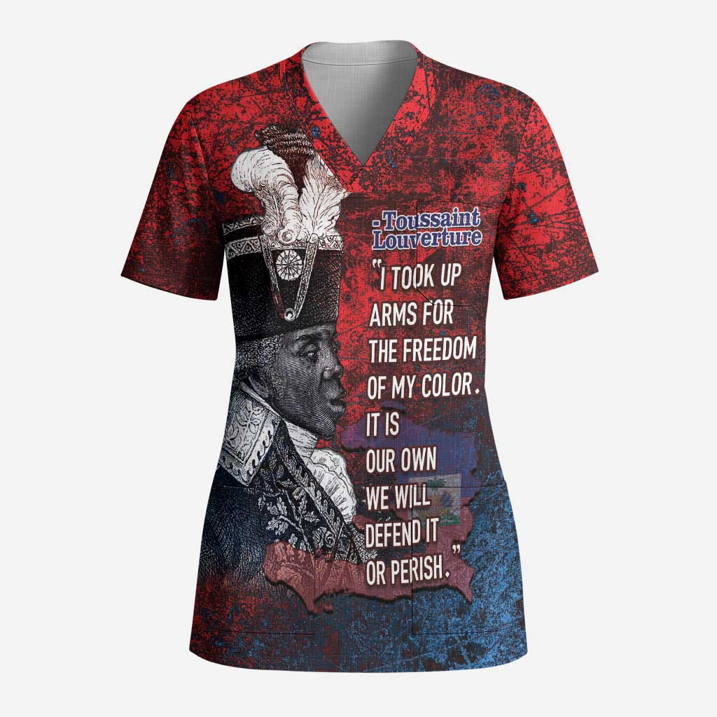 Personalized Toussaint Louverture Afro Haiti Scrub Top Haitian Father Grunge Style - Wonder Print Shop
