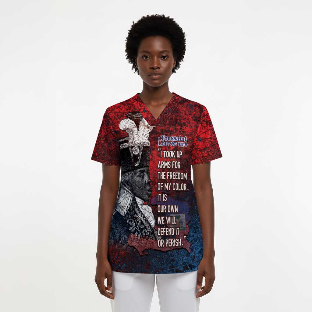 Personalized Toussaint Louverture Afro Haiti Scrub Top Haitian Father Grunge Style - Wonder Print Shop