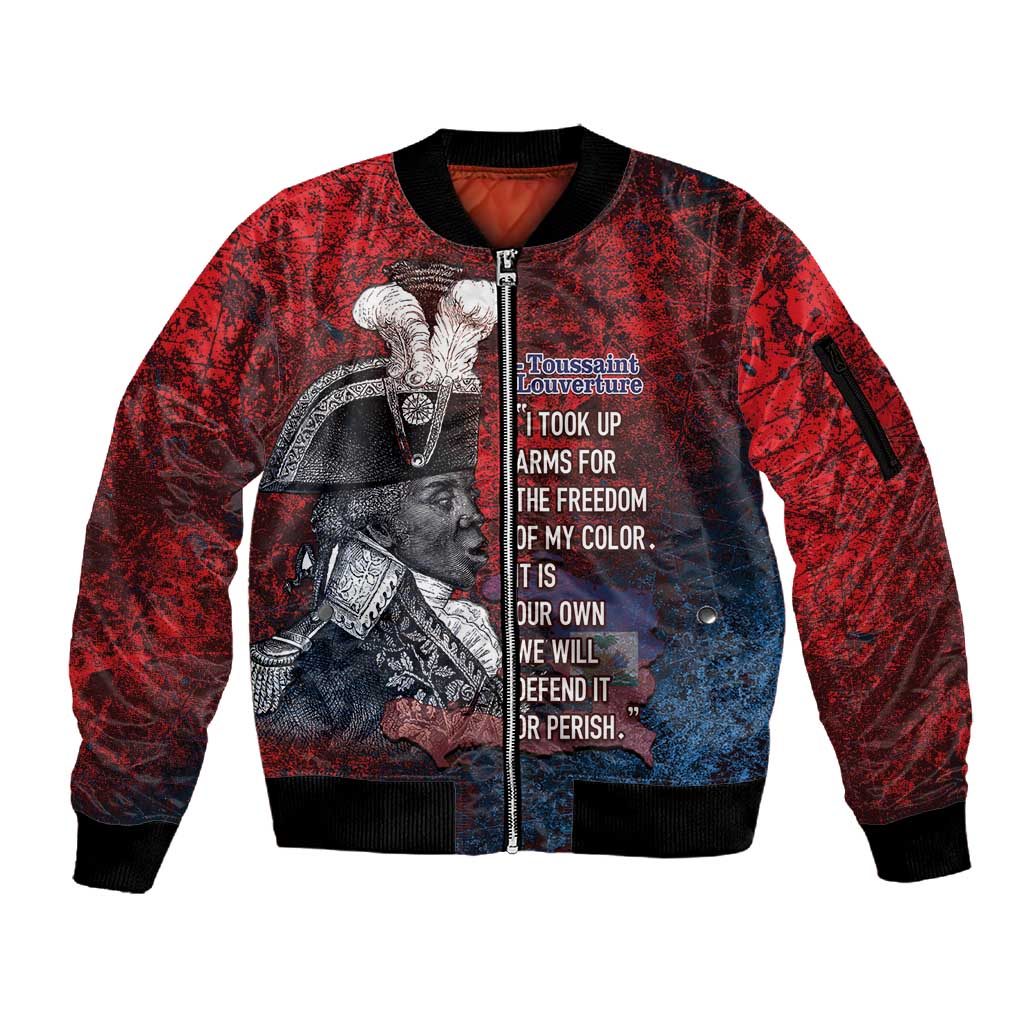 Personalized Toussaint Louverture Afro Haiti Sleeve Zip Bomber Jacket Haitian Father Grunge Style - Wonder Print Shop