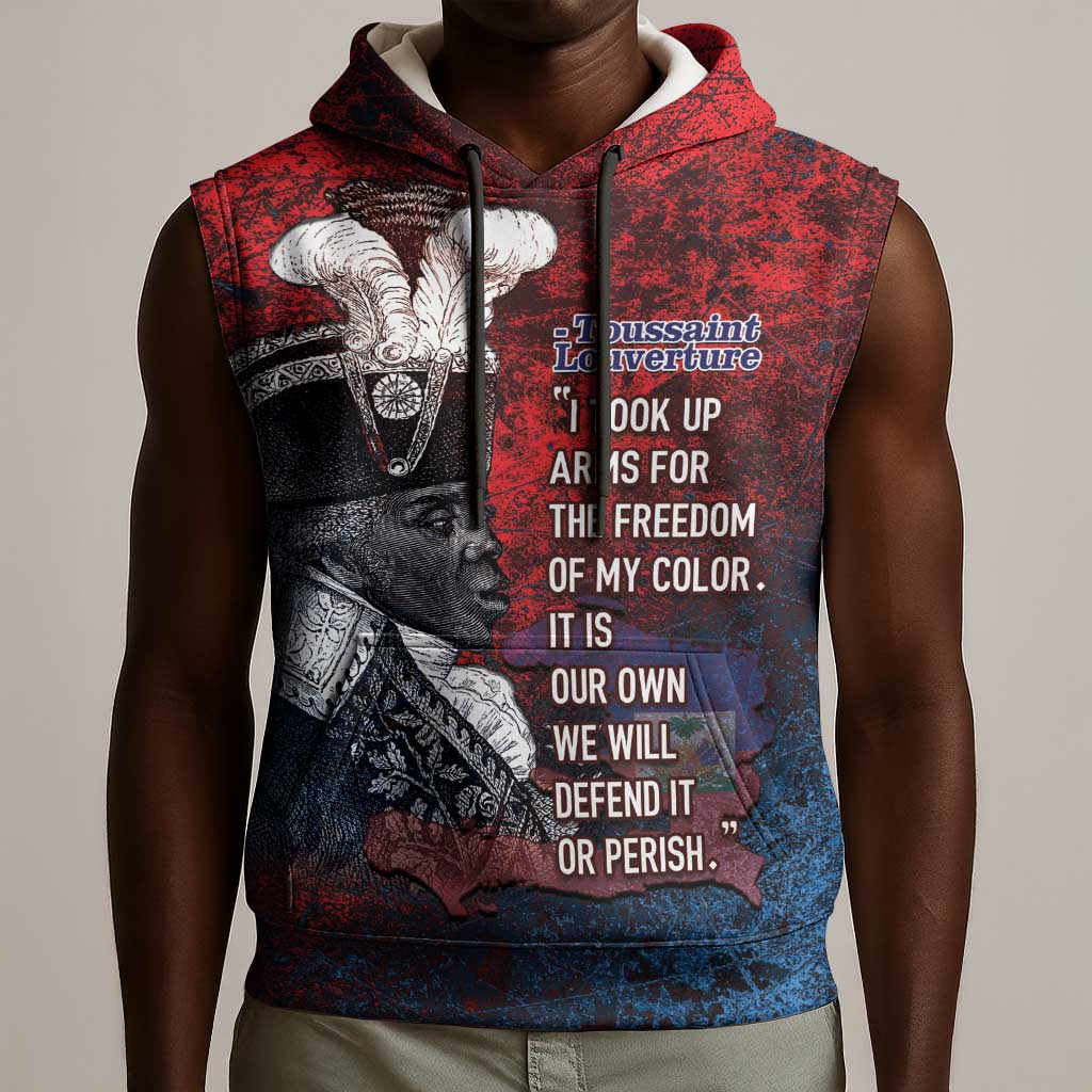 Personalized Toussaint Louverture Afro Haiti Sleeveless Hoodie Haitian Father Grunge Style - Wonder Print Shop