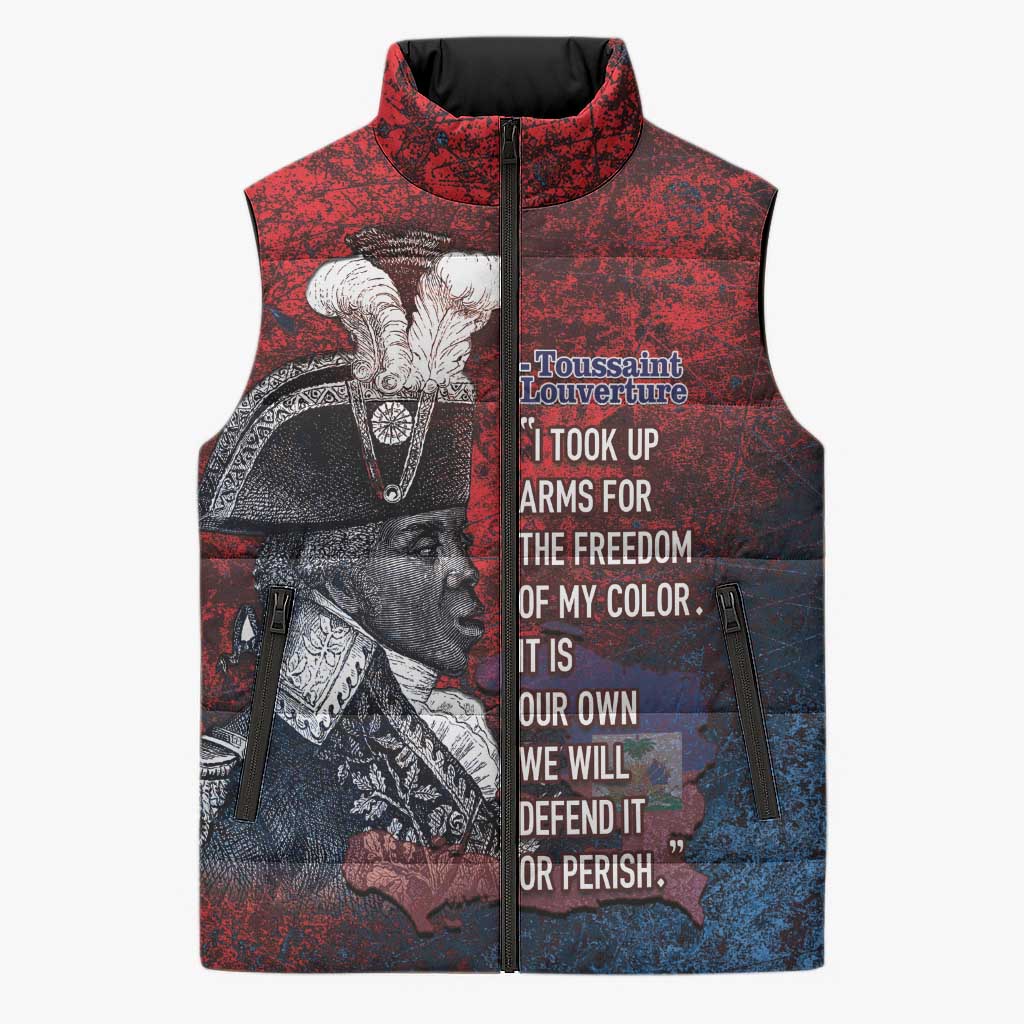 Personalized Toussaint Louverture Afro Haiti Sleeveless Puffer Jacket Haitian Father Grunge Style - Wonder Print Shop