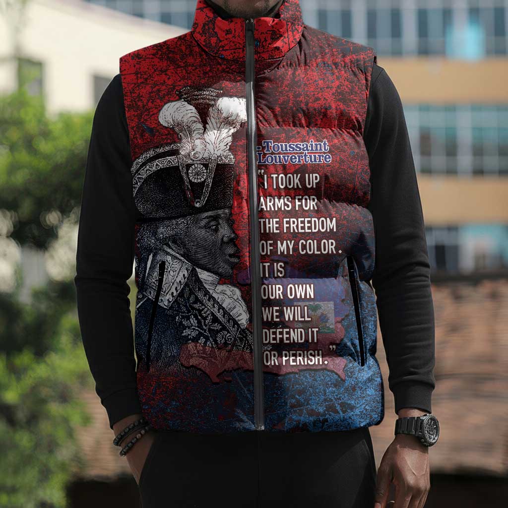 Personalized Toussaint Louverture Afro Haiti Sleeveless Puffer Jacket Haitian Father Grunge Style - Wonder Print Shop