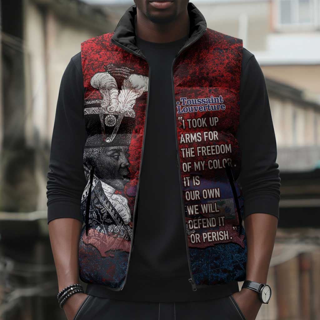Personalized Toussaint Louverture Afro Haiti Sleeveless Puffer Jacket Haitian Father Grunge Style - Wonder Print Shop