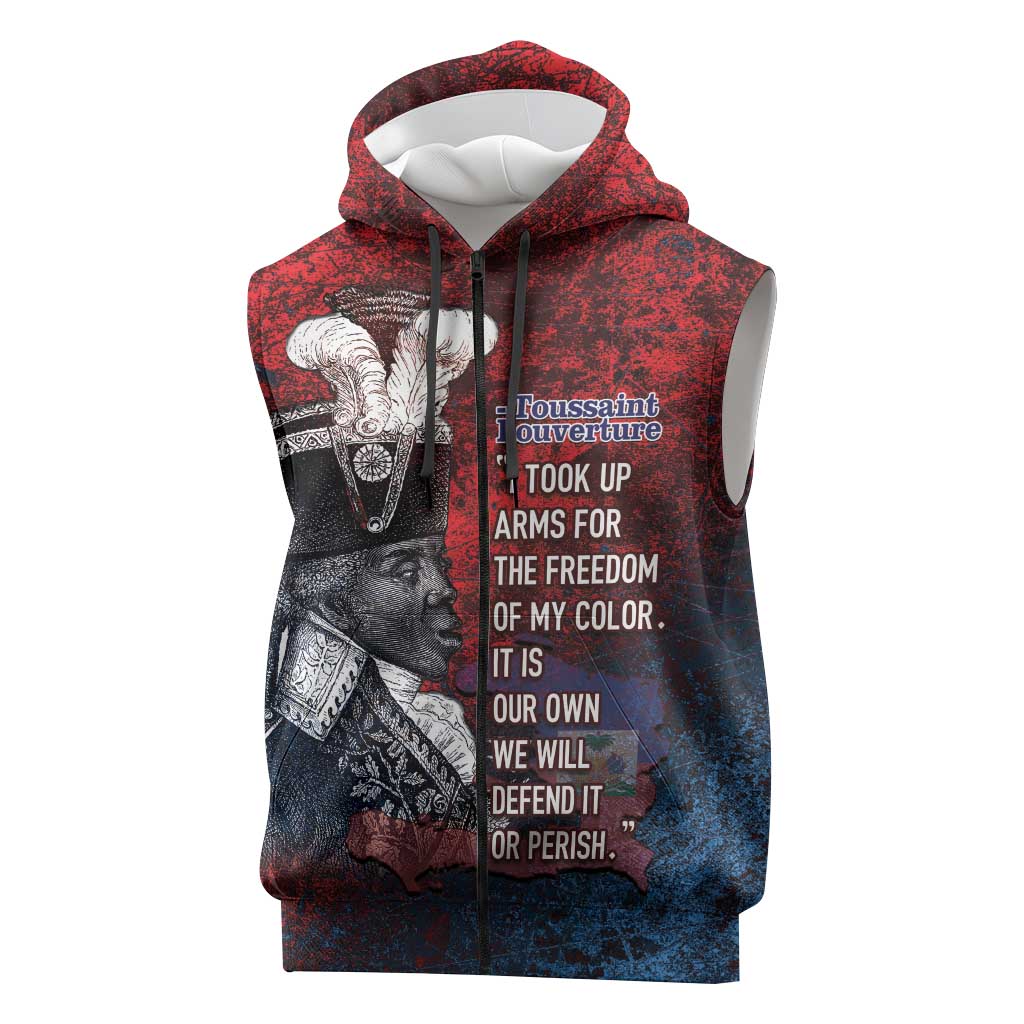 Personalized Toussaint Louverture Afro Haiti Sleeveless Zip Hoodie Haitian Father Grunge Style - Wonder Print Shop