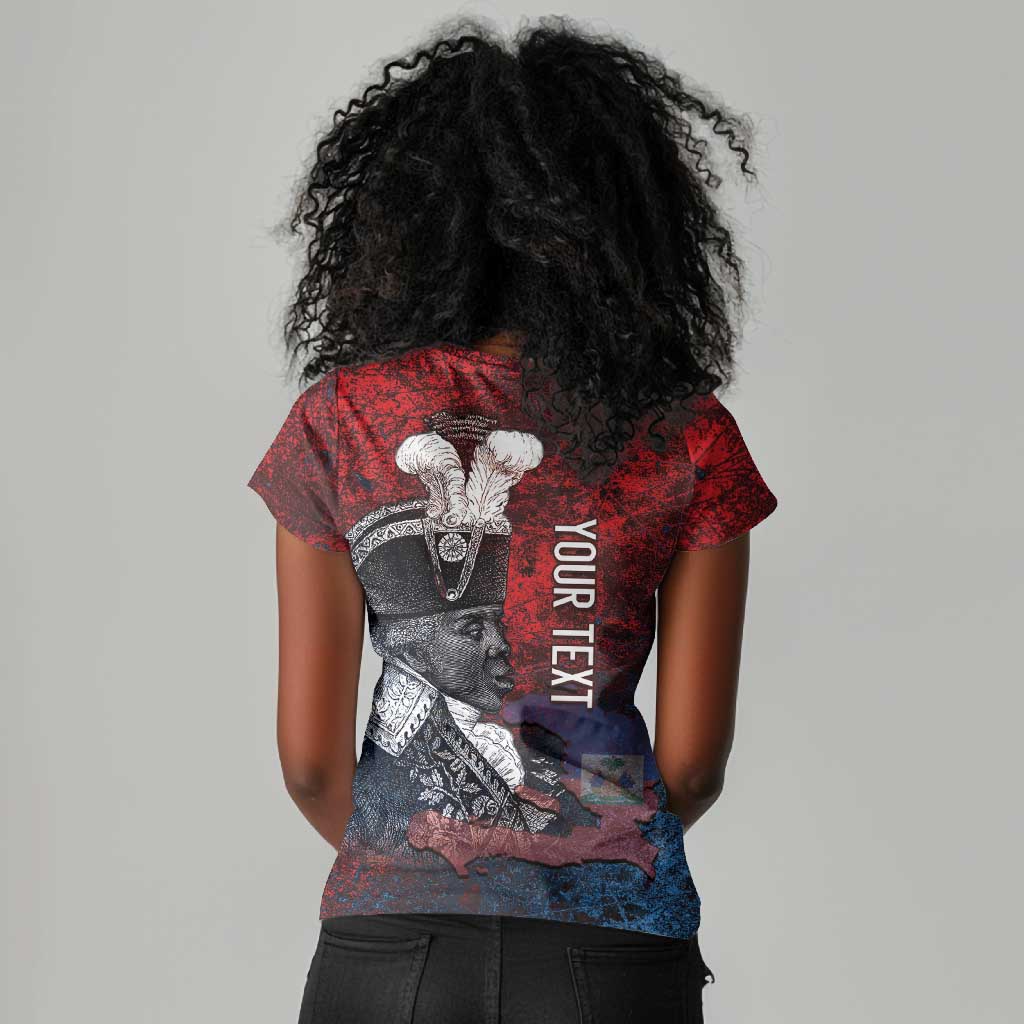 Personalized Toussaint Louverture Afro Haiti Women V-Neck T-Shirt Haitian Father Grunge Style LT14