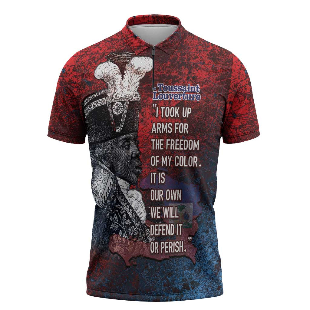 Personalized Toussaint Louverture Afro Haiti Zipper Polo Shirt Haitian Father Grunge Style - Wonder Print Shop