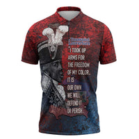 Personalized Toussaint Louverture Afro Haiti Zipper Polo Shirt Haitian Father Grunge Style - Wonder Print Shop