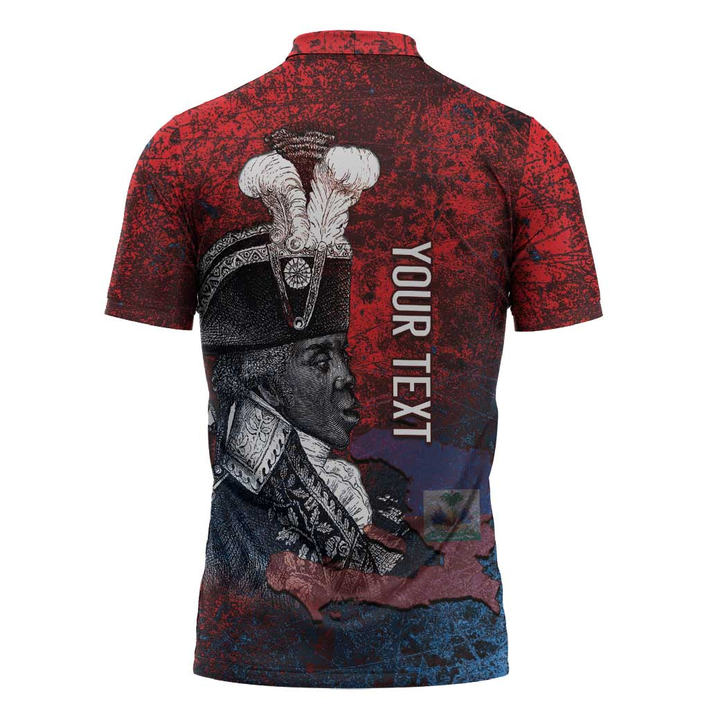 Personalized Toussaint Louverture Afro Haiti Zipper Polo Shirt Haitian Father Grunge Style - Wonder Print Shop