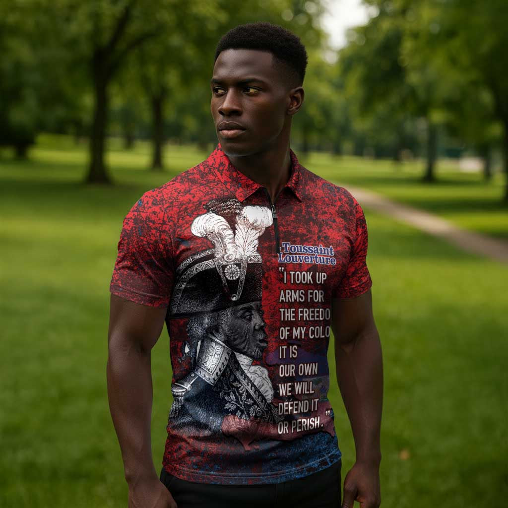 Personalized Toussaint Louverture Afro Haiti Zipper Polo Shirt Haitian Father Grunge Style - Wonder Print Shop