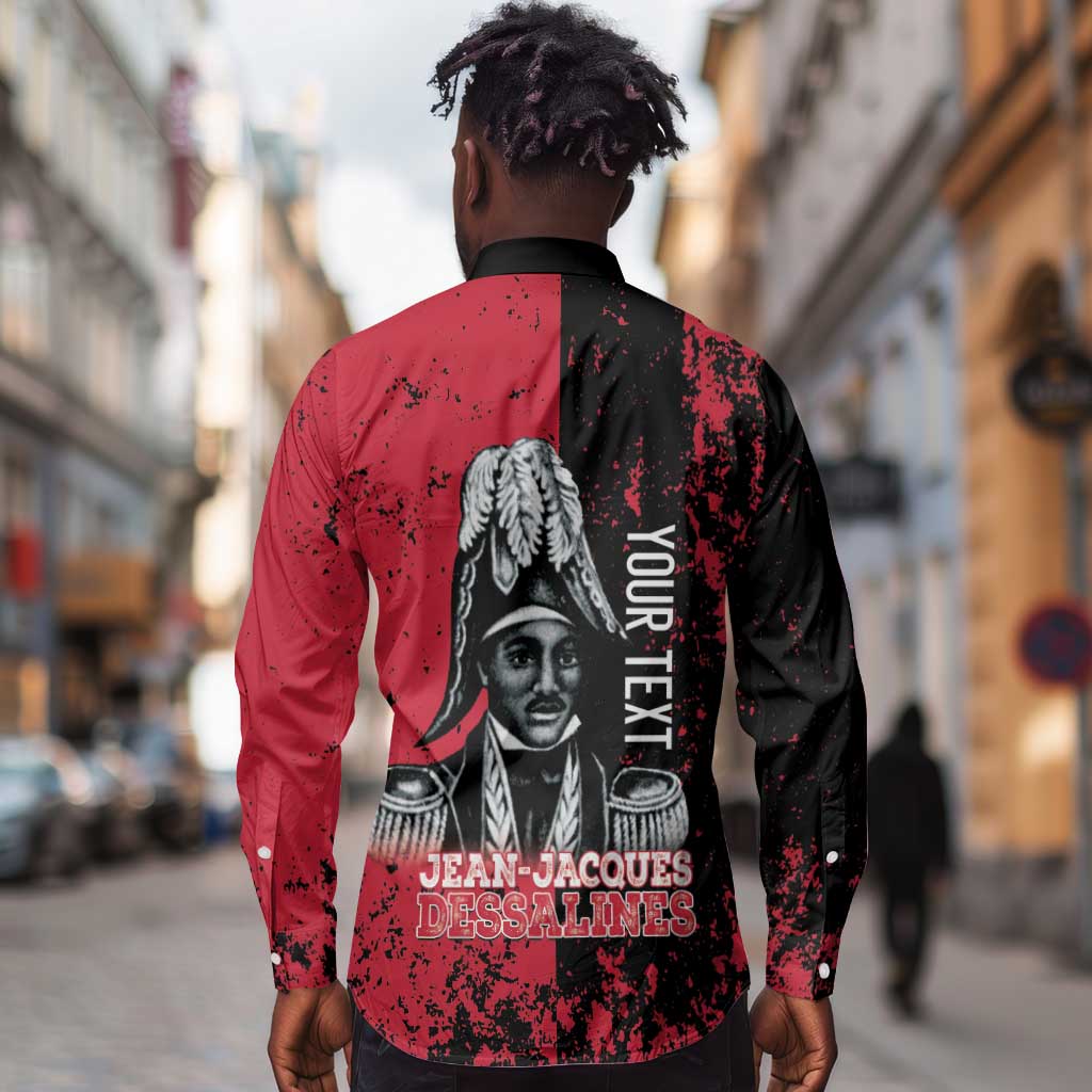 Personalized Jean-Jacques Dessalines Afro Haiti Long Sleeve Button Shirt Emperor Of First Empire Grunge Style - Wonder Print Shop