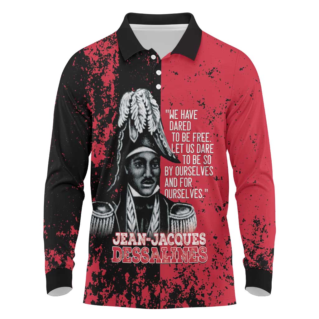 Personalized Jean-Jacques Dessalines Afro Haiti Long Sleeve Polo Shirt Emperor Of First Empire Grunge Style - Wonder Print Shop