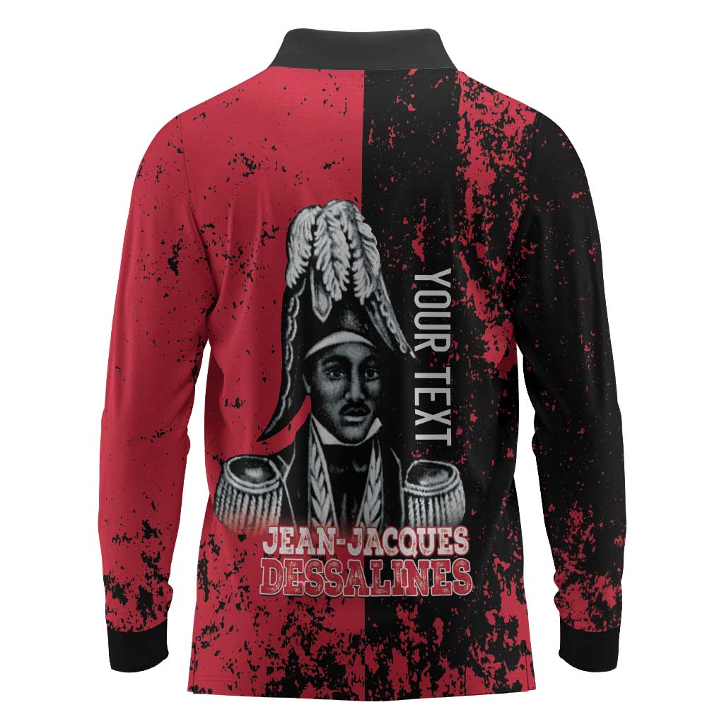 Personalized Jean-Jacques Dessalines Afro Haiti Long Sleeve Polo Shirt Emperor Of First Empire Grunge Style - Wonder Print Shop