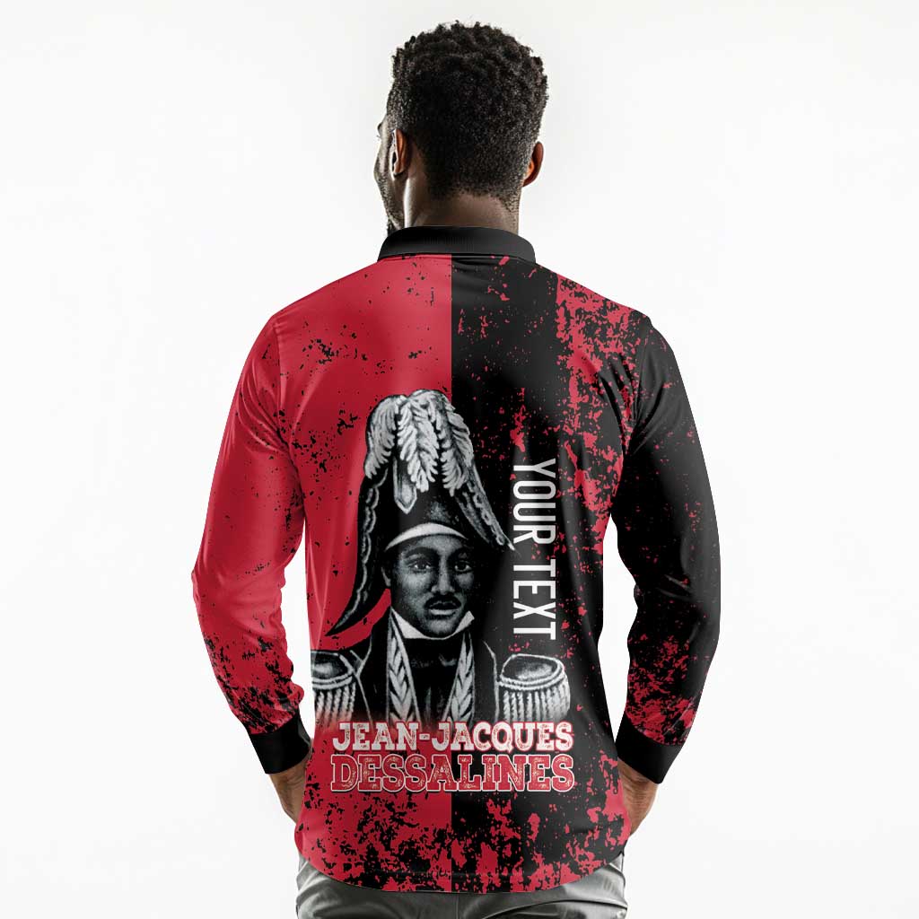 Personalized Jean-Jacques Dessalines Afro Haiti Long Sleeve Polo Shirt Emperor Of First Empire Grunge Style - Wonder Print Shop