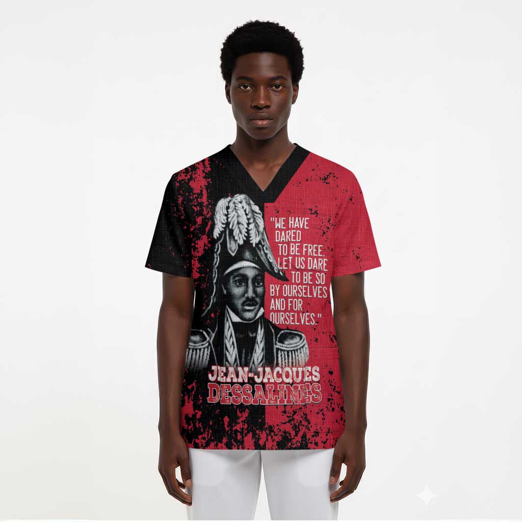 Personalized Jean-Jacques Dessalines Afro Haiti Scrub Top Emperor Of First Empire Grunge Style - Wonder Print Shop