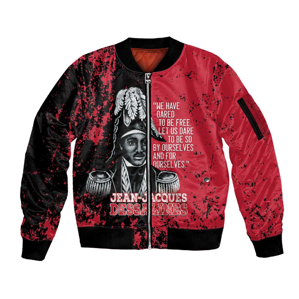 Personalized Jean-Jacques Dessalines Afro Haiti Sleeve Zip Bomber Jacket Emperor Of First Empire Grunge Style - Wonder Print Shop
