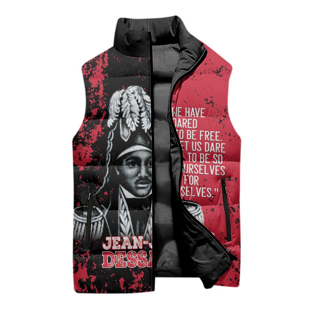 Personalized Jean-Jacques Dessalines Afro Haiti Sleeveless Puffer Jacket Emperor Of First Empire Grunge Style - Wonder Print Shop