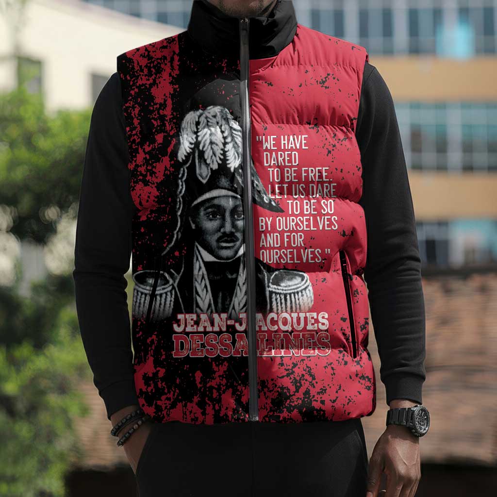 Personalized Jean-Jacques Dessalines Afro Haiti Sleeveless Puffer Jacket Emperor Of First Empire Grunge Style - Wonder Print Shop