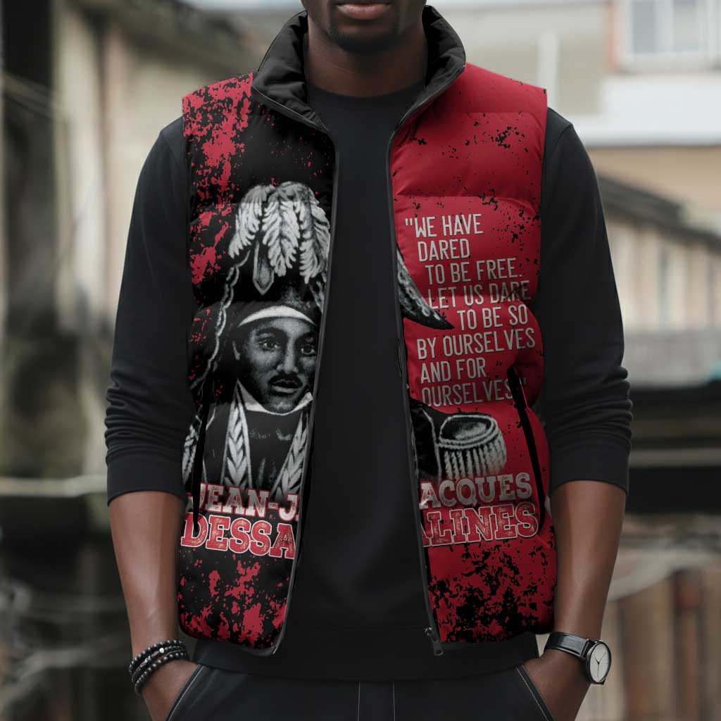 Personalized Jean-Jacques Dessalines Afro Haiti Sleeveless Puffer Jacket Emperor Of First Empire Grunge Style - Wonder Print Shop