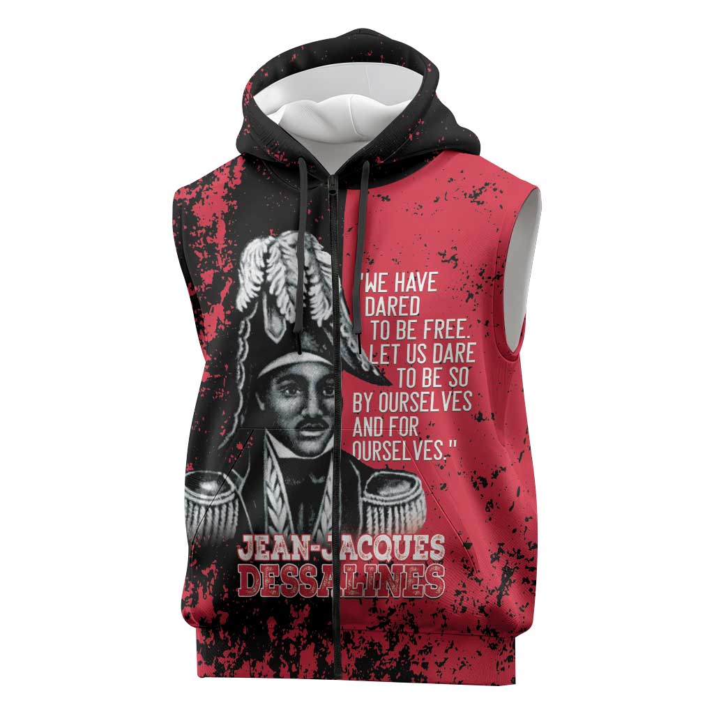 Personalized Jean-Jacques Dessalines Afro Haiti Sleeveless Zip Hoodie Emperor Of First Empire Grunge Style - Wonder Print Shop