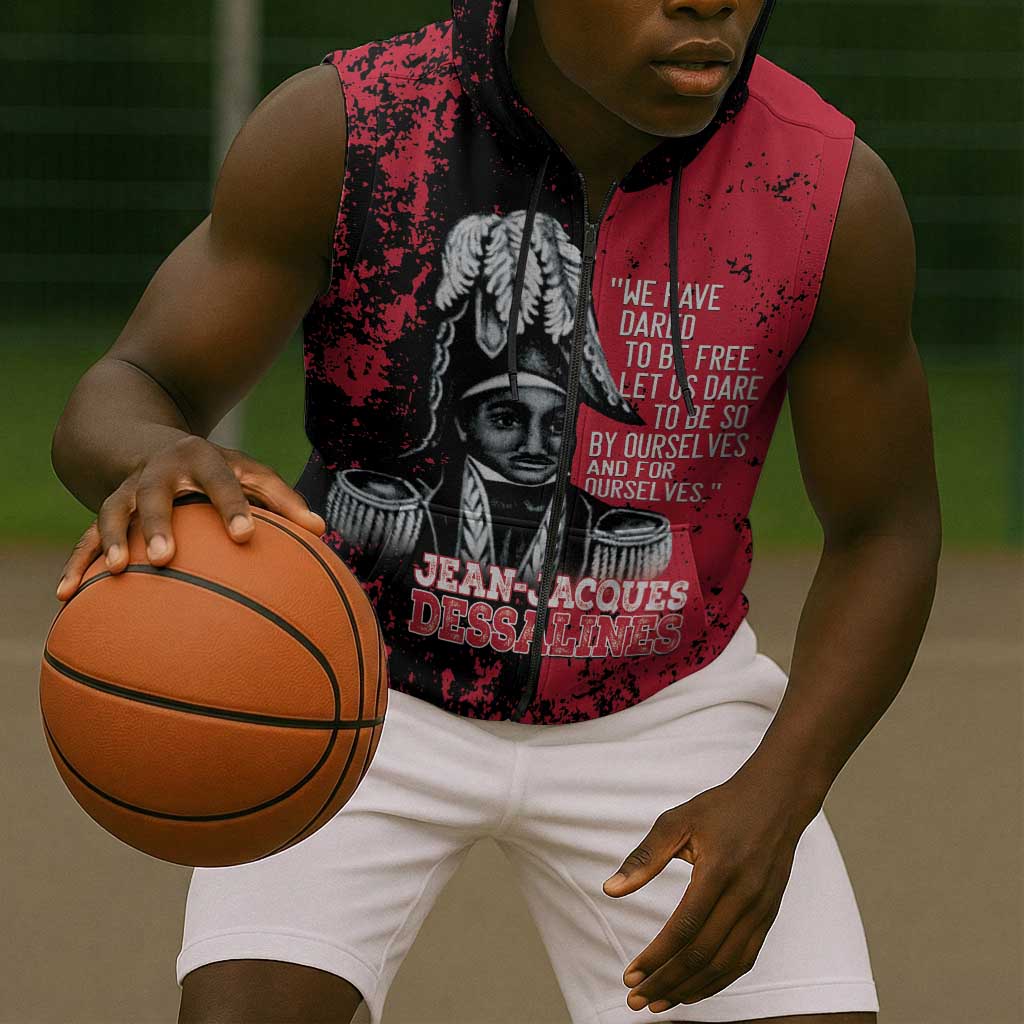 Personalized Jean-Jacques Dessalines Afro Haiti Sleeveless Zip Hoodie Emperor Of First Empire Grunge Style - Wonder Print Shop