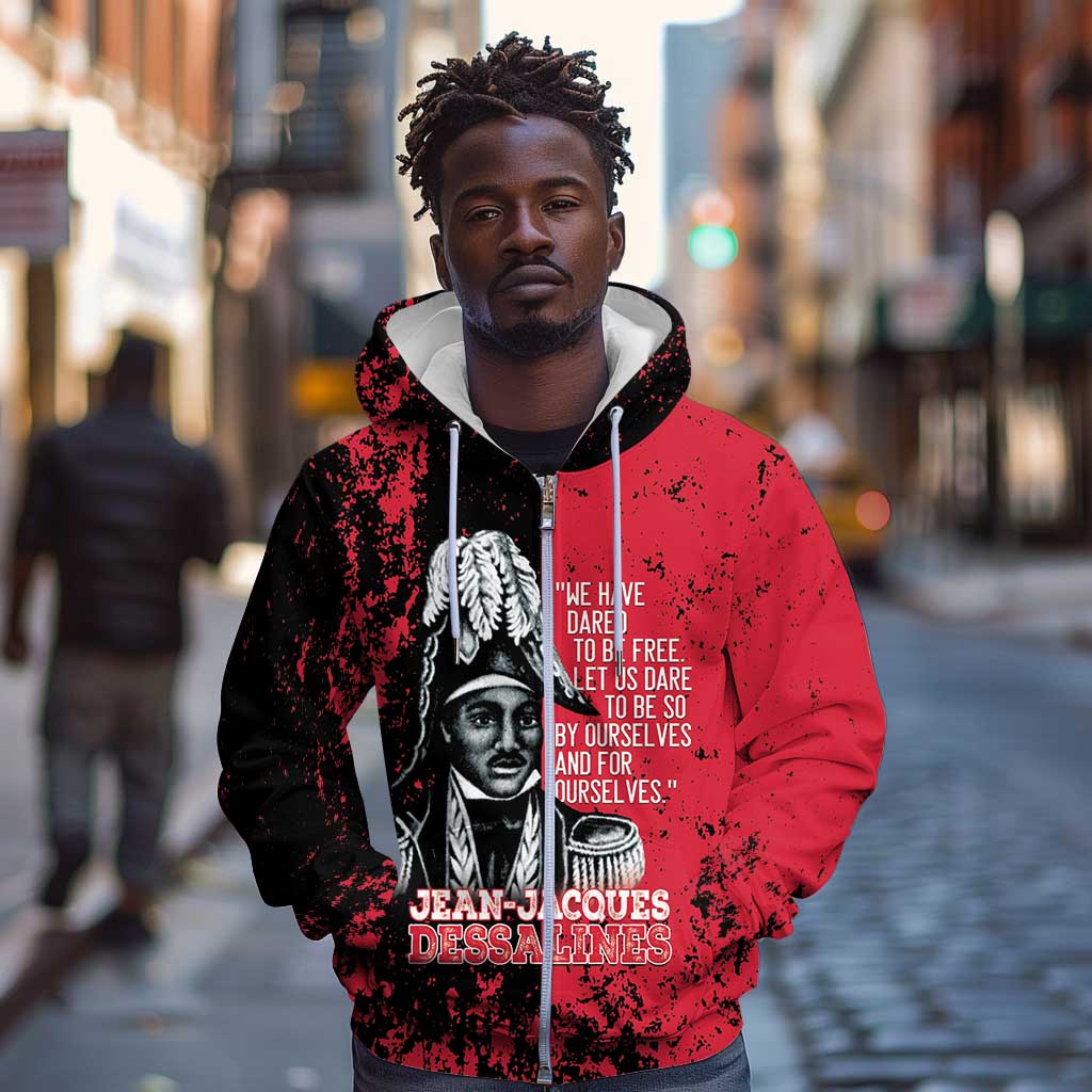 Personalized Jean-Jacques Dessalines Afro Haiti Zip Hoodie Emperor Of First Empire Grunge Style - Wonder Print Shop