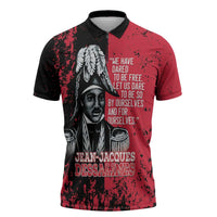 Personalized Jean-Jacques Dessalines Afro Haiti Zipper Polo Shirt Emperor Of First Empire Grunge Style - Wonder Print Shop