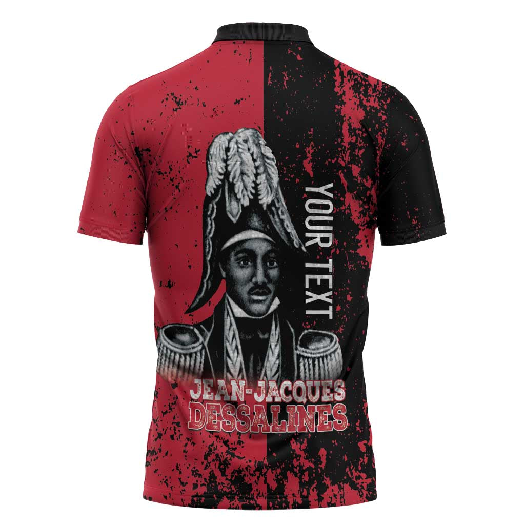 Personalized Jean-Jacques Dessalines Afro Haiti Zipper Polo Shirt Emperor Of First Empire Grunge Style - Wonder Print Shop