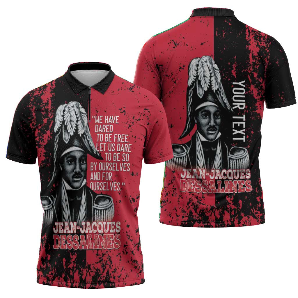 Personalized Jean-Jacques Dessalines Afro Haiti Zipper Polo Shirt Emperor Of First Empire Grunge Style - Wonder Print Shop