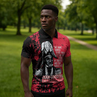 Personalized Jean-Jacques Dessalines Afro Haiti Zipper Polo Shirt Emperor Of First Empire Grunge Style - Wonder Print Shop