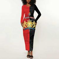 Personalized Kingdom of Haiti Long Sleeve Bodycon Dress Sans-Souci Palace Flag Style - Wonder Print Shop