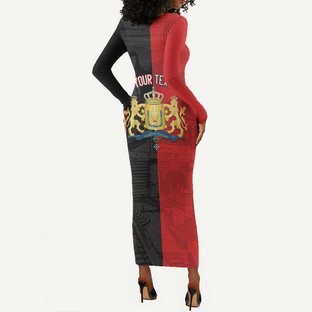 Personalized Kingdom of Haiti Long Sleeve Bodycon Dress Sans-Souci Palace Flag Style - Wonder Print Shop