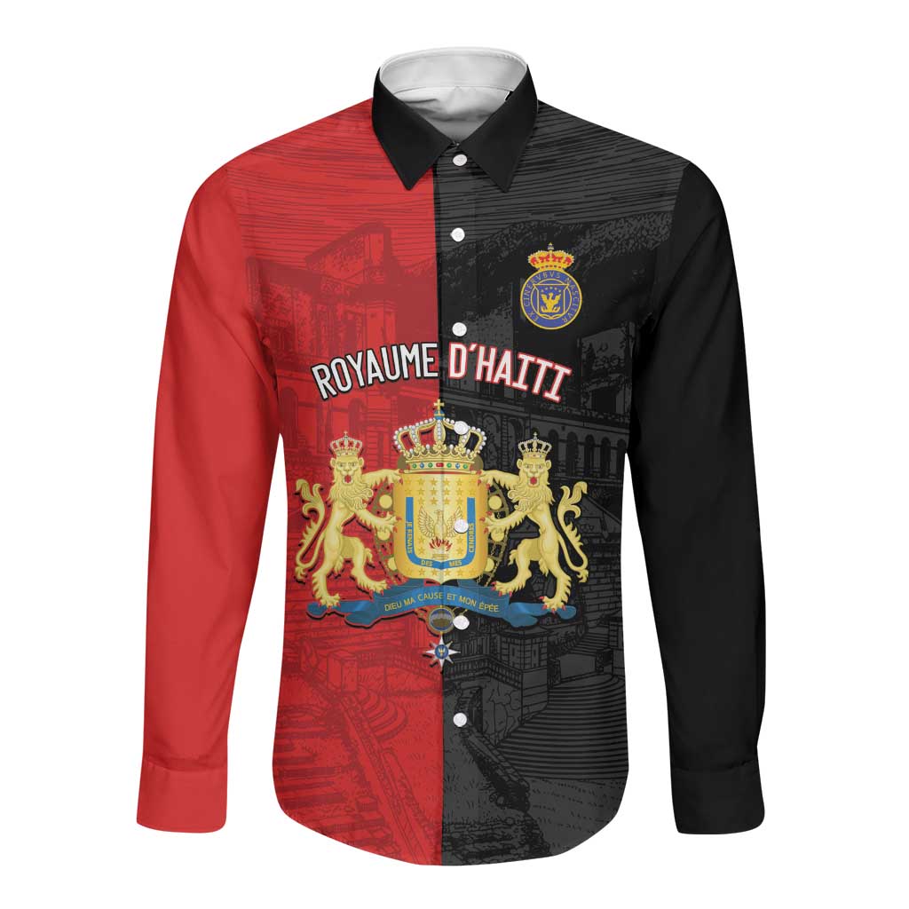 Personalized Kingdom of Haiti Long Sleeve Button Shirt Sans-Souci Palace Flag Style - Wonder Print Shop