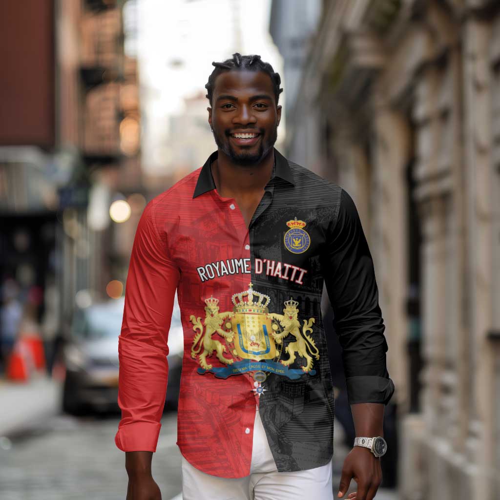 Personalized Kingdom of Haiti Long Sleeve Button Shirt Sans-Souci Palace Flag Style - Wonder Print Shop