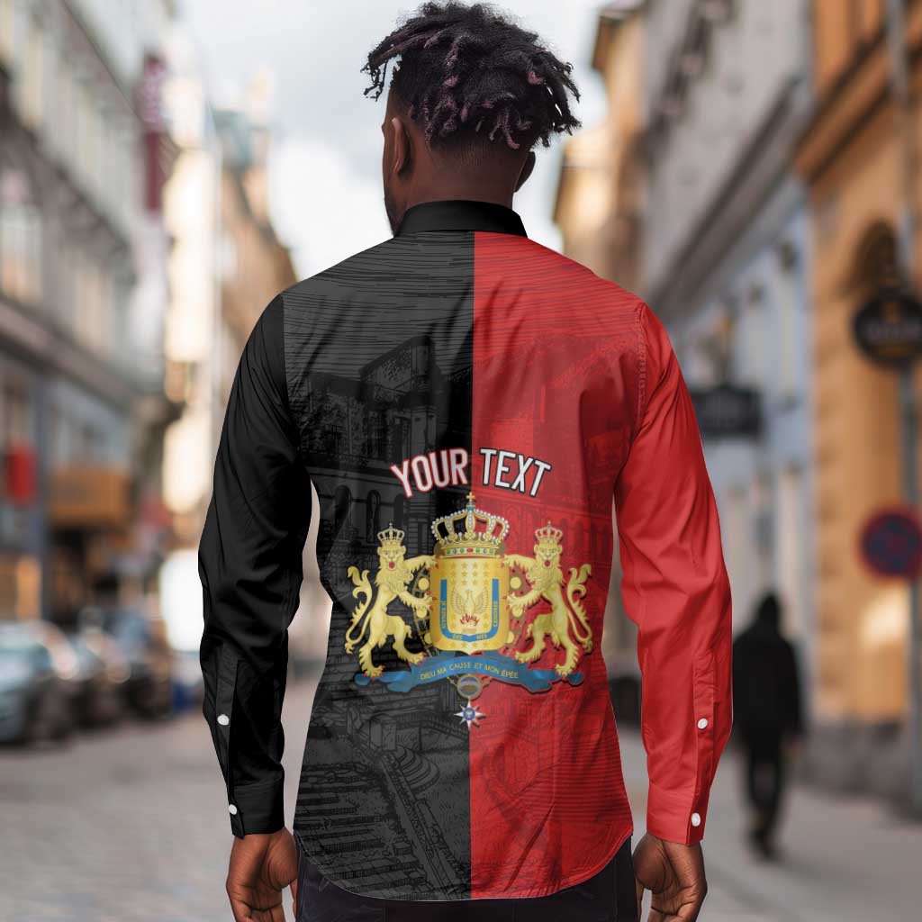 Personalized Kingdom of Haiti Long Sleeve Button Shirt Sans-Souci Palace Flag Style - Wonder Print Shop
