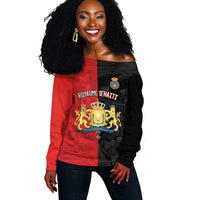 Personalized Kingdom of Haiti Off Shoulder Sweater Sans-Souci Palace Flag Style - Wonder Print Shop